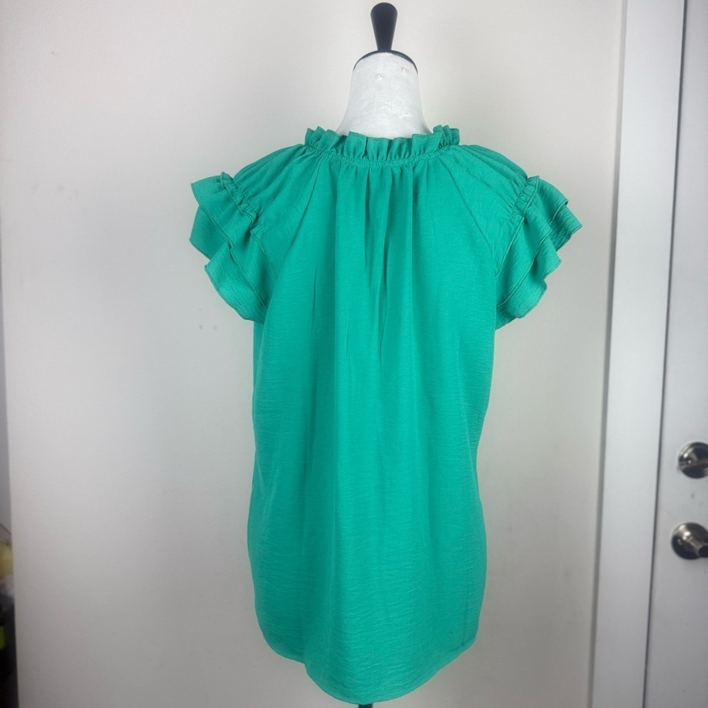 NY Collection Women’s Green Flutter Sleeve Blouse with Tie Front Size M - Picture 6 of 10